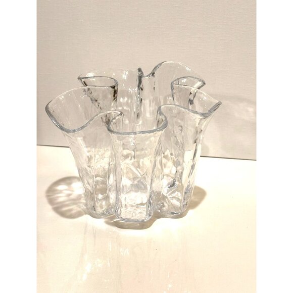 1970s Muurla "Eva" Scandinavian Clear Ice Handkerchief Ruffled Art Glass Vase - Picture 6 of 7